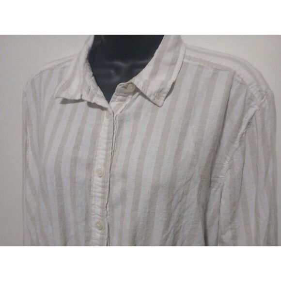 Loft Linen Blend Front Tie Beachy Striped Casual Shirt Women's Size L - Picture 3 of 10